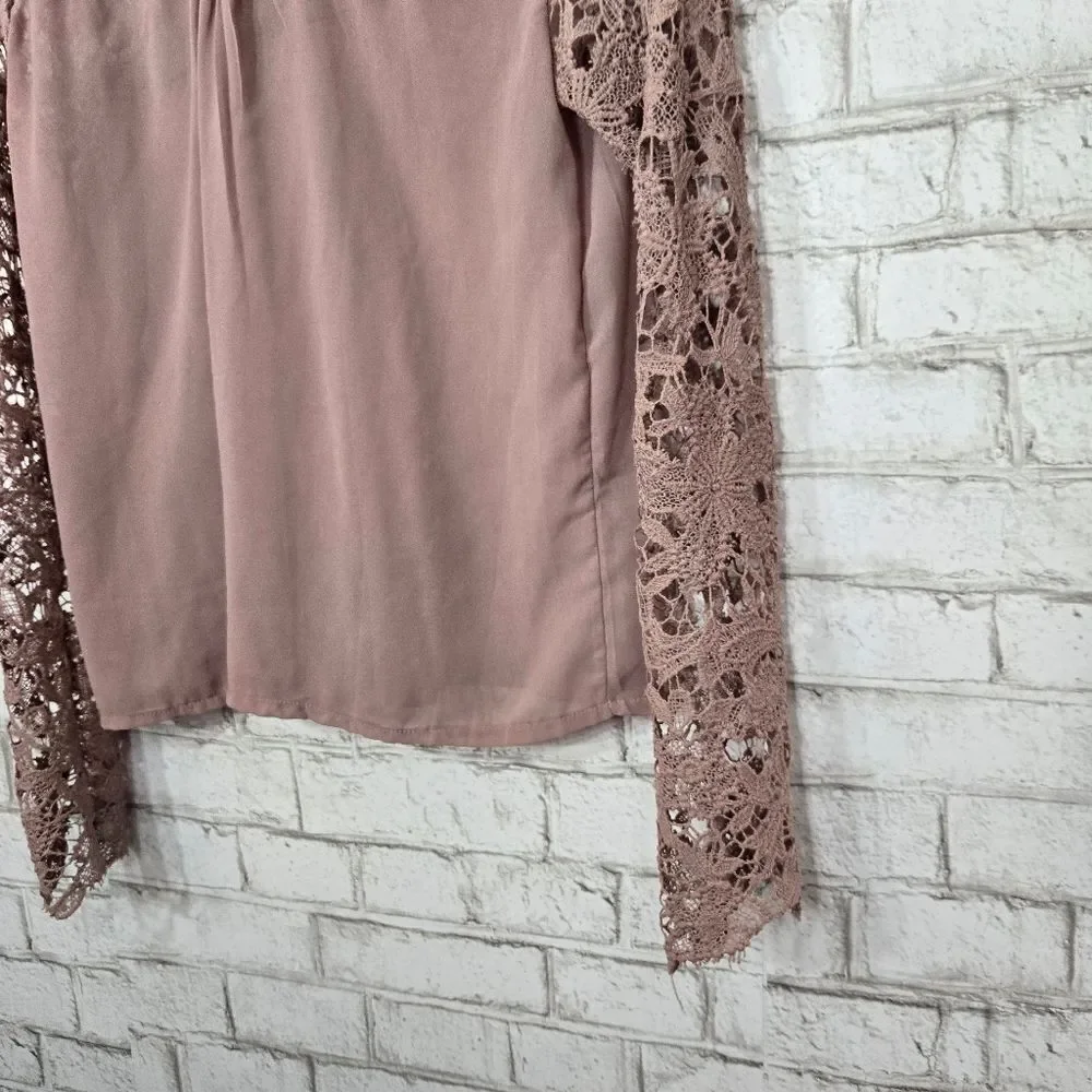 Cute lace top light brown blouse